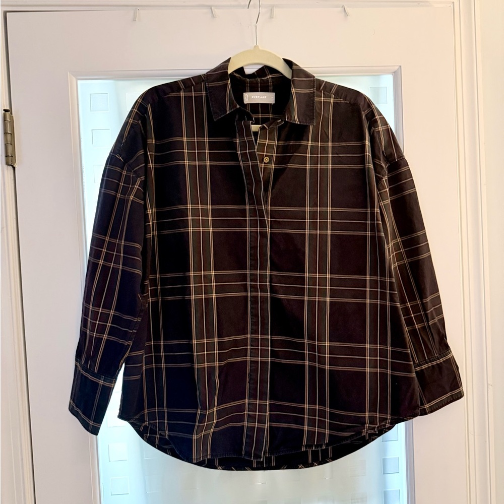 Everlane Navy Plaid Button-Up Shirt in Silky Cotton